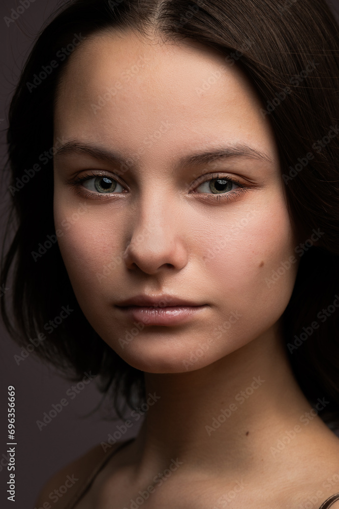 Studio beauty closeup portrait of teen inspiring beautiful girl
