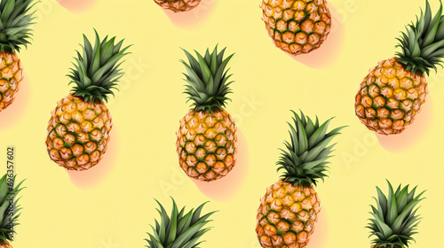 Colorful seamless fruit pattern of fresh whole pineapple