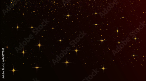 golden particles with shiny stars on dark background.
