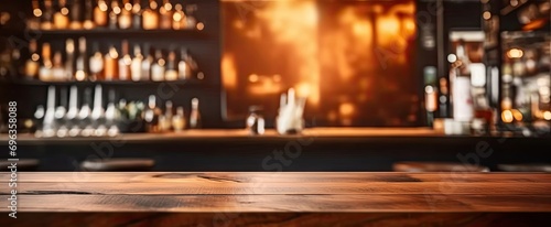 Wallpaper Mural Inviting bar. Wooden table and retro counter create nostalgic and comfortable atmosphere. Dimly lit space is perfect for night out with soft glow of lights setting relaxed mood Torontodigital.ca