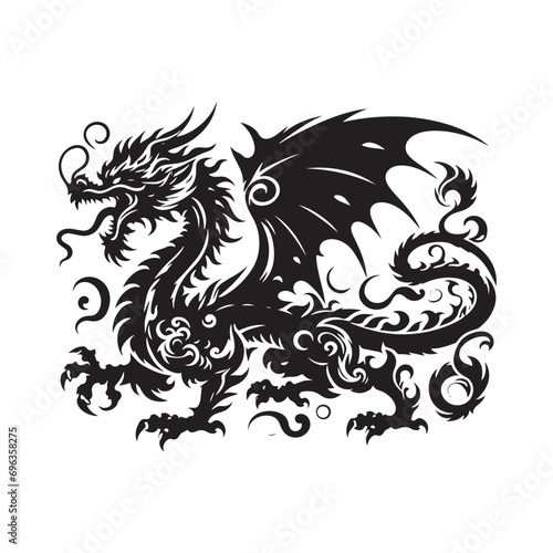 Dragon Silhouette - Ferocious Mythical Beast in Dramatic Contours, Ideal for Fantasy-themed Graphic Projects - Dragon black vector 