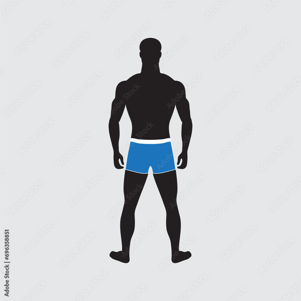 Standing guy of normal weight in swimming trunks Standing guy of normal weight in swimming trunks