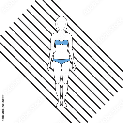 Attractive slim adult woman in open blue swimsuit
