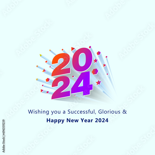 New year 2024 number upward with colorful geometric shape and confetti background. photo