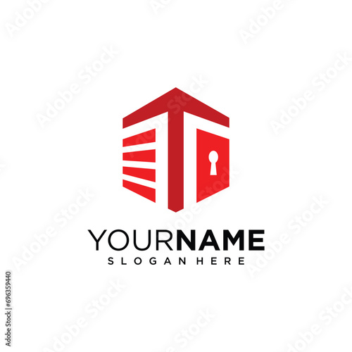 Self storage logo design template with letter T