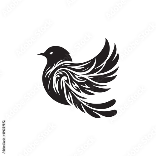 bird silhouette: Forest Hawks, Woodland Owls, and Mystic Birds of Prey in Enigmatic Silhouettes - Minimallest bird black vector  © Vista