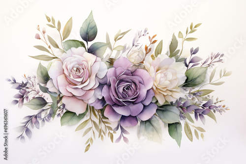 Watercolor Flowers Bouquets  illustration with green gold leaves centre on white background for wedding invitations  greetings  wallpapers  fashion  prints  