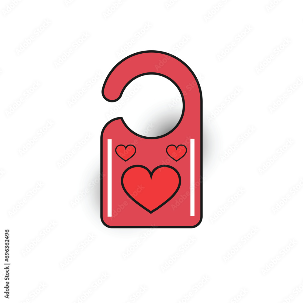 Door hanger with red heart line flat icon on white background Door hanger with red heart line flat icon on white background