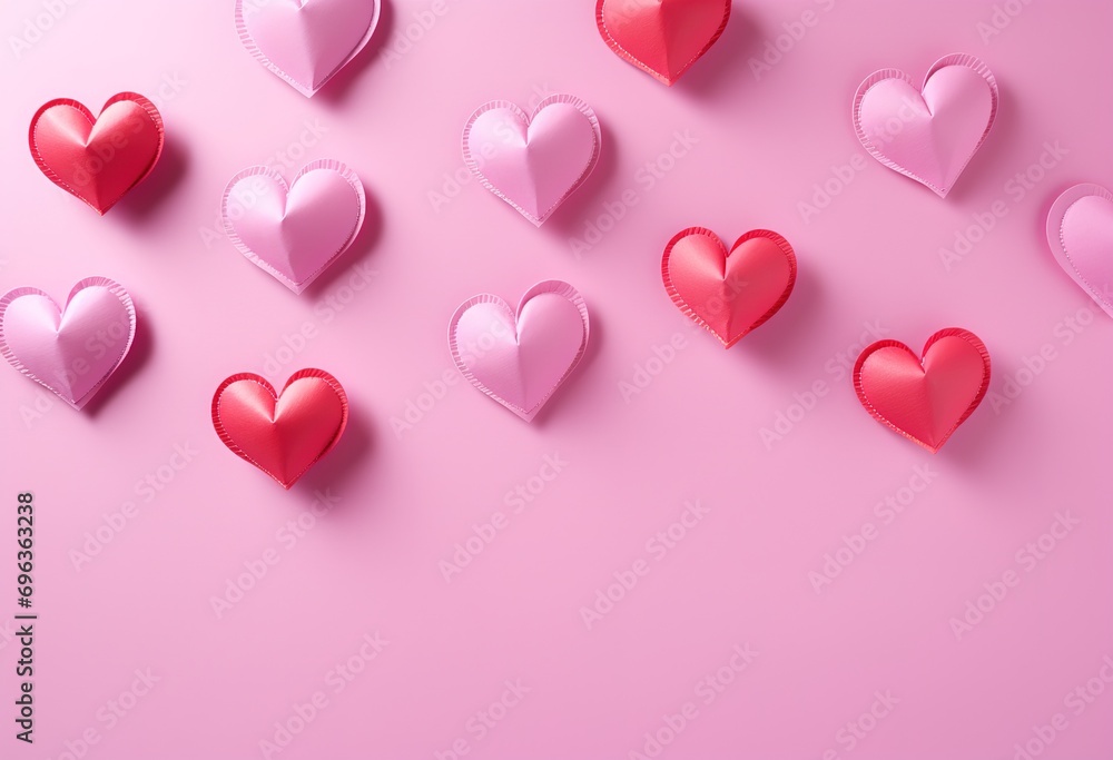 An elegant array of pink hearts on a soft background, perfect for celebrating love, romance and affection