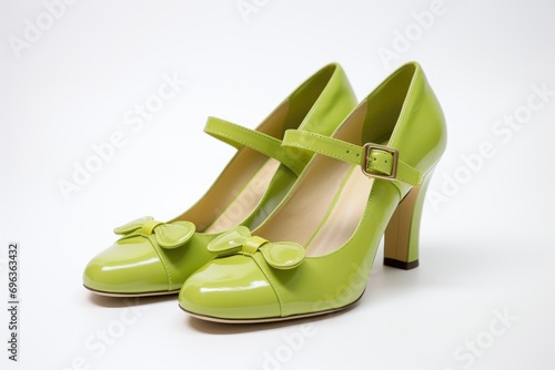 Lime green female shoes on white background
