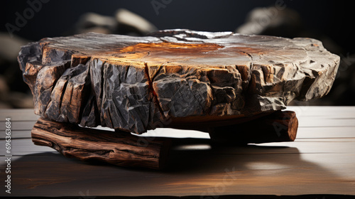Nature's Blend: Rugged Stone and Wood Coffee Table