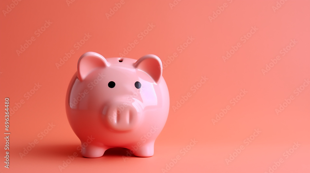 small piggy bank in the shape of a pig on a pink background