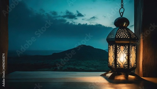 An antique light lit the interior of an old Turkish culture photo