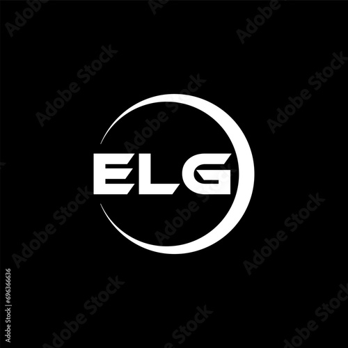 ELG letter logo design with black background in illustrator, cube logo, vector logo, modern alphabet font overlap style. calligraphy designs for logo, Poster, Invitation, etc. photo