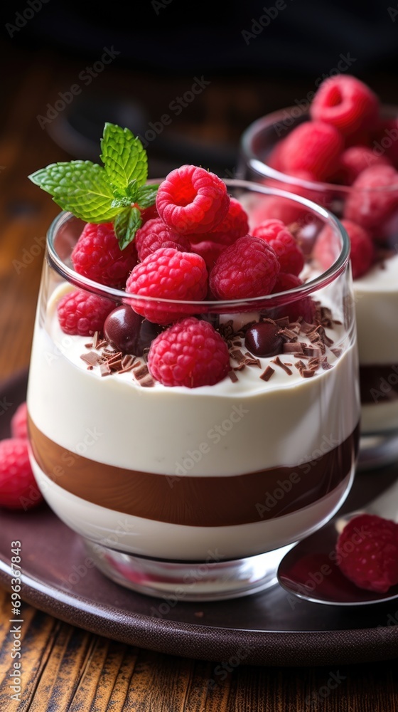 A couple of desserts with raspberries on top of them. Valentine's day desserts. A couple of desserts with raspberries on top of them. Valentine's day desserts.