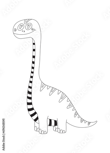 Cute bright dinosaur smiles. Ancient animal in cartoon style isolated on white background. decoration of children's room, objects and textiles. vector illustration. Hand drawing.