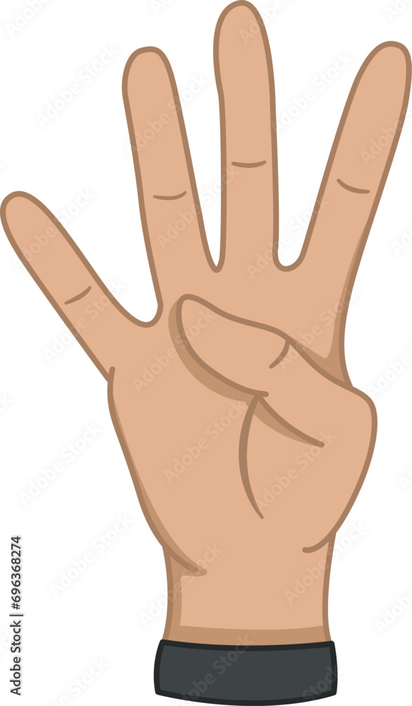 Hand Gesture Showing Number Four. Give a Four Thumbs Up. Vector Illustration for Children Education. Counting on your fingers Hand Gesture Showing Number Four. Give a Four Thumbs Up. Vector Illustration for Children Education. Counting on your fingers