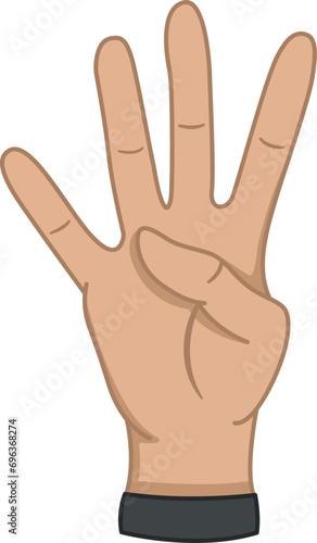 Hand Gesture Showing Number Four. Give a Four Thumbs Up. Vector Illustration for Children Education. Counting on your fingers