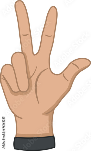 Hand Gesture Showing Number Three. Give Three Thumbs Up. Vector Illustration for Children Education. Counting on your fingers
