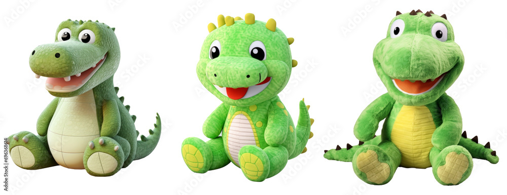 Fototapeta premium Crocodile stuffed plush aninmal toy for children, isolated on transparent