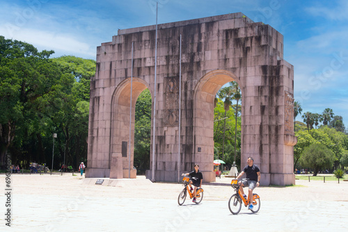 Porto Alegre, Rio Grande do Sul, Brazil - November 25, 2023: Arch at Monument to the expeditionary of Farroupilha Park (redemption) photo