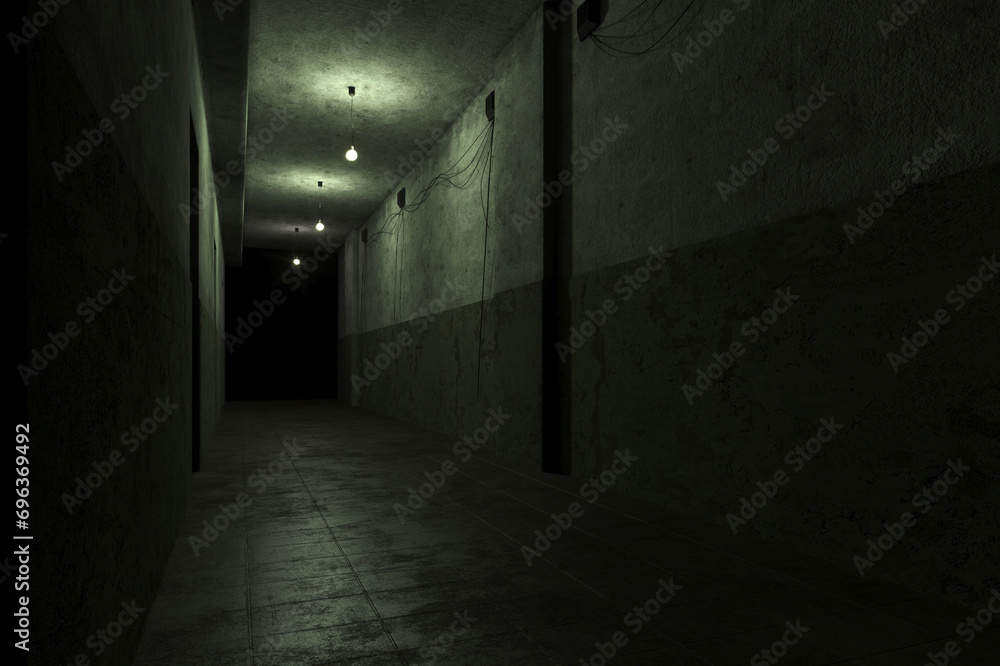 3d old abandoned building.old dark scary corridor