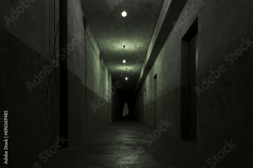3d old abandoned building.old dark scary corridor 
