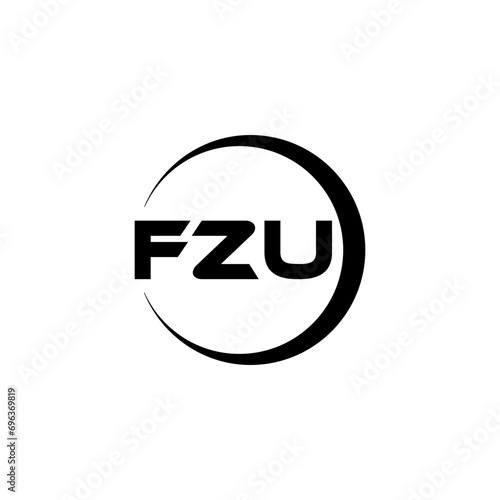 FZU letter logo design with white background in illustrator, cube logo, vector logo, modern alphabet font overlap style. calligraphy designs for logo, Poster, Invitation, etc. photo