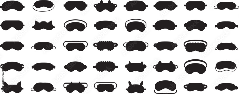 Set of eye sleep mask silhoutte. black sleeping mask vector isolated on a white background Set of eye sleep mask silhoutte. black sleeping mask vector isolated on a white background