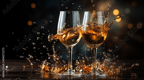 Elegant glasses of champagne with splashes