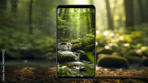 A nature-themed mobile wallpaper, capturing the essence of a tranquil forest with lush greenery and soft sunlight filtering through the leaves, creating a calming atmosphere.