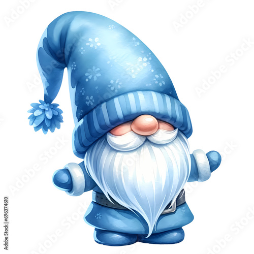 Cute Blue Christmas Winter Watercolor Clipart Illustration