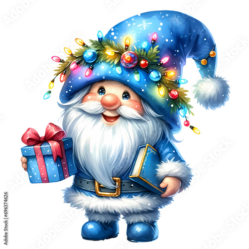 Cute Blue Christmas Winter Watercolor Clipart Illustration