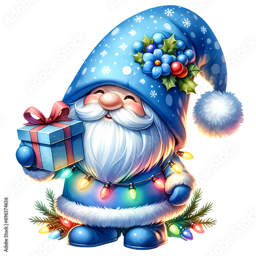 Cute Blue Christmas Winter Watercolor Clipart Illustration