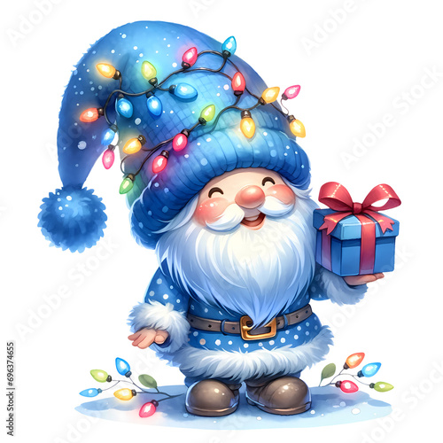 Cute Blue Christmas Winter Watercolor Clipart Illustration photo