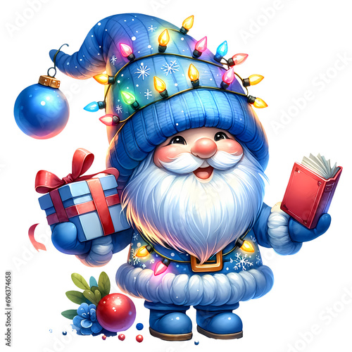 Cute Blue Christmas Winter Watercolor Clipart Illustration