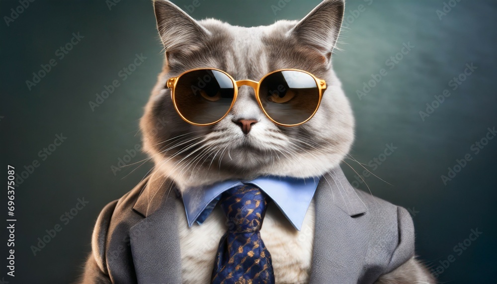 a cat wearing sunglasses and a suit with a tie generative ai image