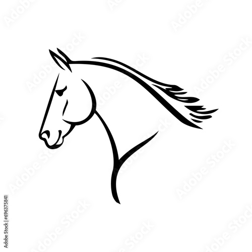 Portrait of a riding horse, vector line art