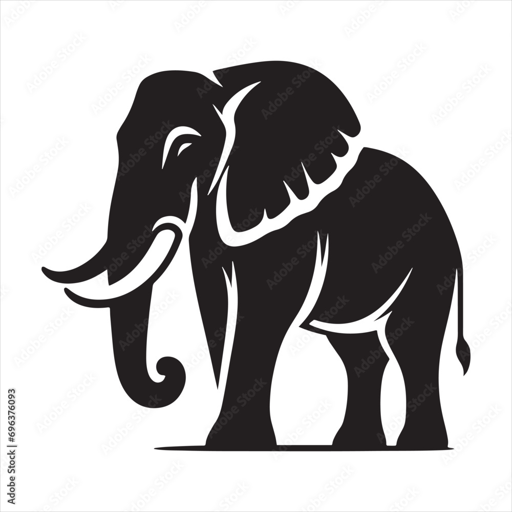 Obraz premium Elephant Silhouette - Sunset Safari, Silhouetted Elephants in Golden Hues, and African Wildlife Majesty - Minimallest elephant black vector 