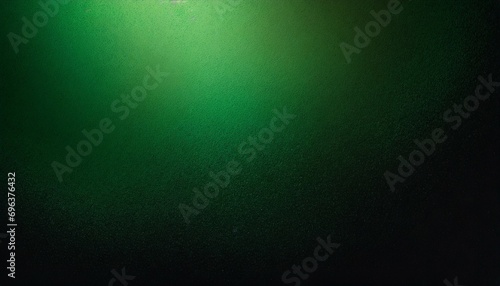 dark green color gradient grainy background illuminated spot on black noise texture effect wide banner size © RichieS