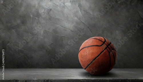 basketball ball on dark concrete wall texture background background for product display banner or mockup © Richard