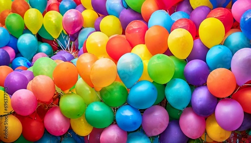 bright abstract background of jumble of rainbow colored balloons celebrating gay pride