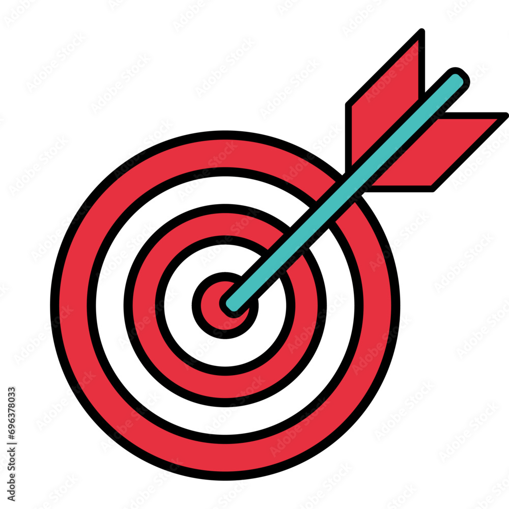 Target with arrow in center illustration. Target, bullseye, arrow, shooting range, darts, shooting, dart, shooter, bow, sight, sniper. Vector icons for business and advertising Target with arrow in center illustration. Target, bullseye, arrow, shooting range, darts, shooting, dart, shooter, bow, sight, sniper. Vector icons for business and advertising