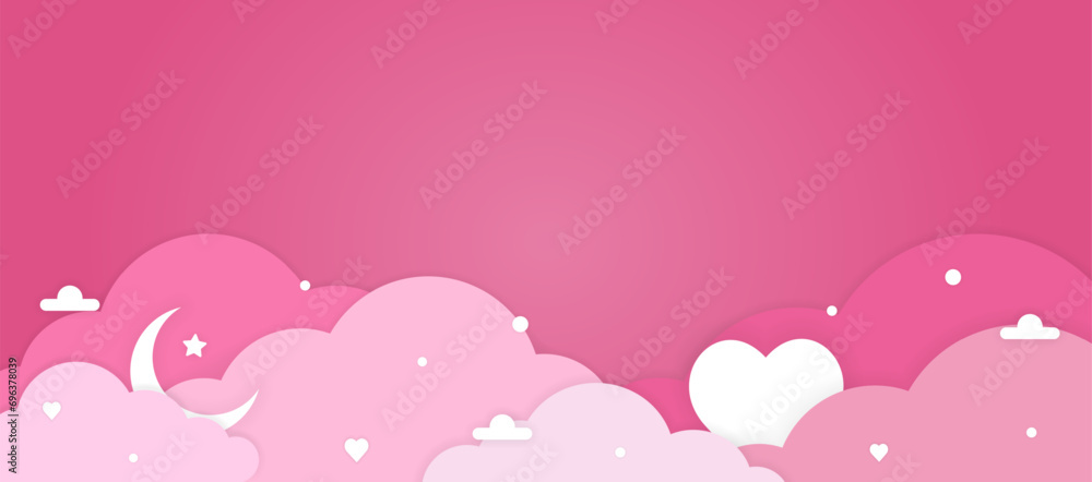 Vector paper cut cloud background for text on pink background