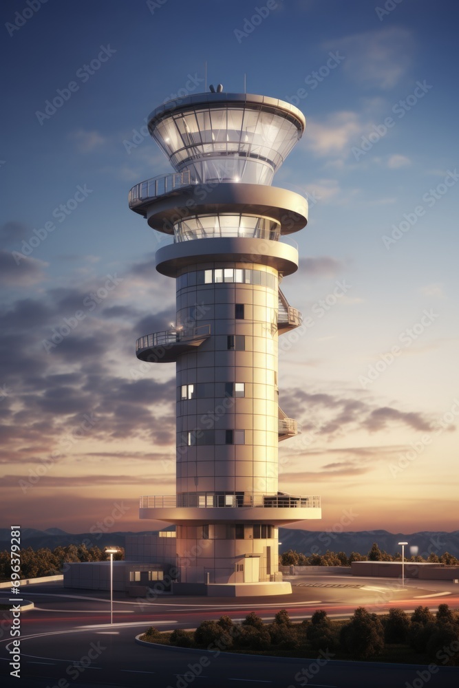 Air traffic control tower 3d rendering Air traffic control tower 3d rendering