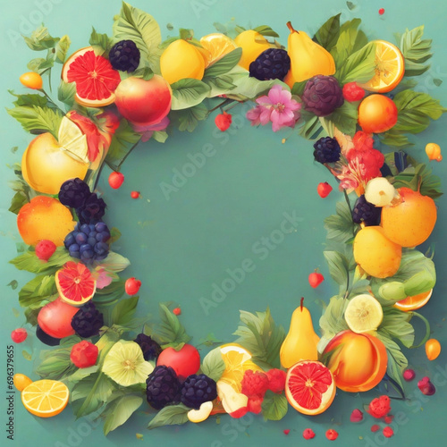 Summer fruits watercolor frame background design