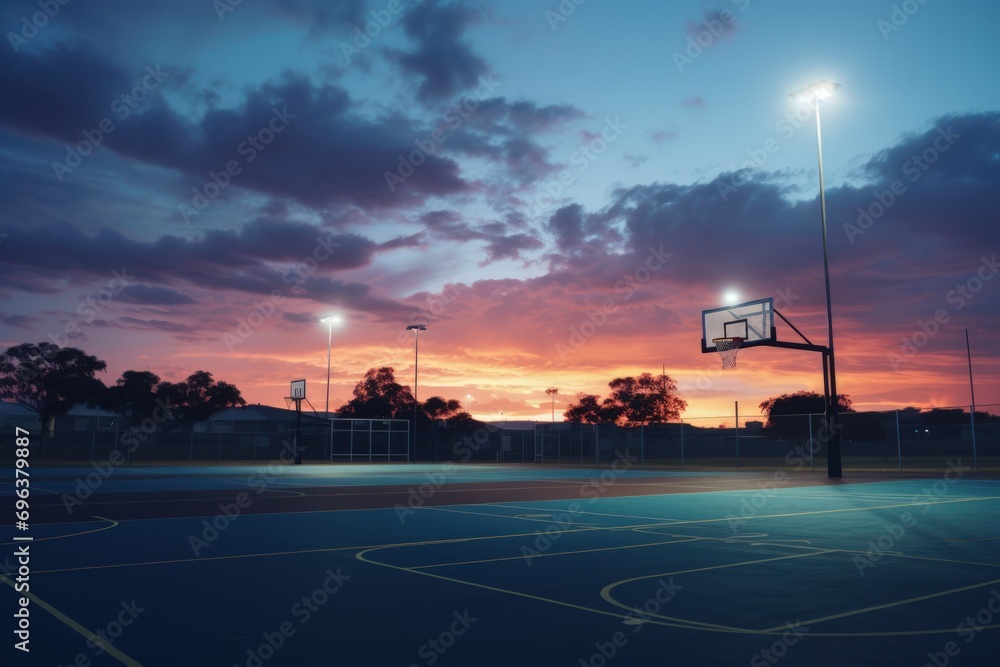 An empty basketball court at evening 