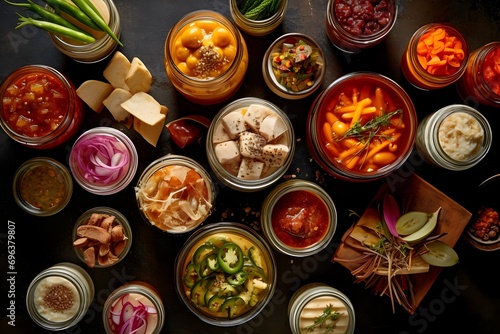 Flat lay assortment of fermented foods photo