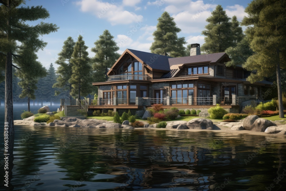 3D exterior of a house on the river