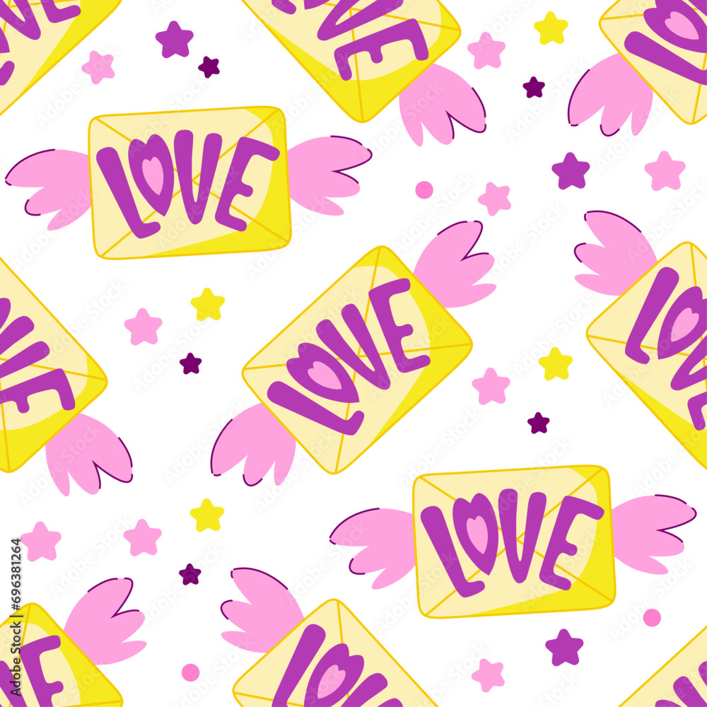 Seamless pattern for Valentine's Day. Seamless vector with hearts and letters Seamless pattern for Valentine's Day. Seamless vector with hearts and letters